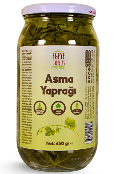 EGEYE DÖNÜŞ Kuru Basım Asma Yaprağı 1'lik Cam Kavanoz Net: 450 Gr. Yaprak İçerir