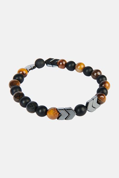 Avva Men's Brown Hematite Tiger Eye Onix Stone Bracelet A32y9623