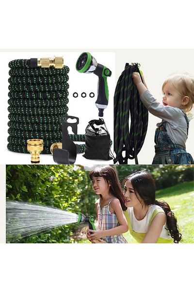 Manolex Expandable Garden Hose 5m-15m, 3 Layers Latex, Brass Connectors, 10 Function Nozzle