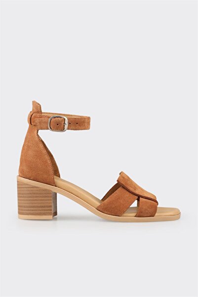 Elle Shoes Taba Deri Kadın Topuklu Sandalet