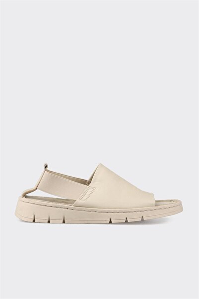 Elle Shoes Ekru Deri Kadın Spor Sandalet