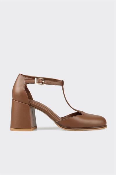 Elle Shoes Kahve Deri Kadın Topuklu Ayakkabı