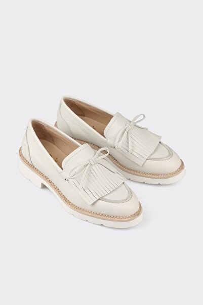 Elle Shoes Ekru Deri Kadın Günlük Ayakkabı