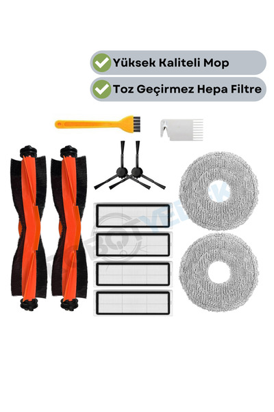 robotyedek Xiaomi S20+ Plus Uyumlu Yedek Siyah Fırça Hepa Filtre Mop Seti-12 ...