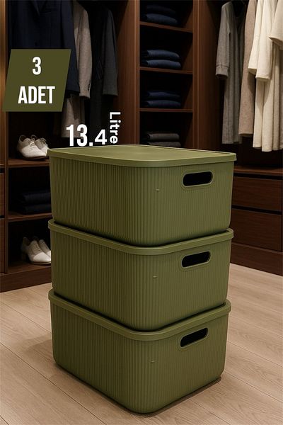 Bayev Colors Green 3 Pieces 13 Lt Cabinet Organizer Organizer Hobby Toy Box Storage Box with Lid