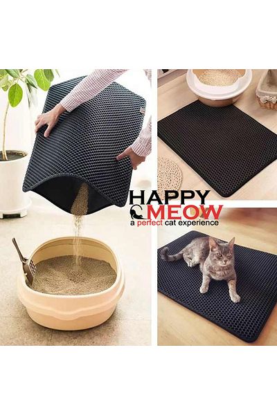 HAPPY MEOW Cat litter mat, collecting sand granules Happy Meow, black, 60x40 cm