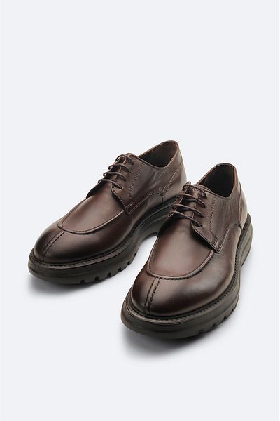Avva Men's Brown 100% Leather Stitched Toe Laced Classic Shoes A32y8014