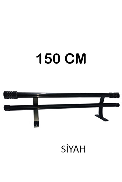 PERDE Mix 150 Cm Siyah 20 Mm Kornişli Dekoratif Alüminyum Çift Raylı Rustik P...