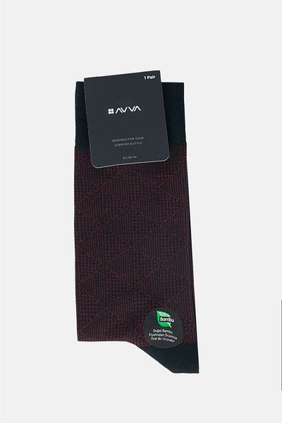 Avva Men's Burgundy Patterned Bamboo Socks A32y8525