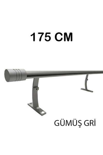 PERDE Mix 175 Cm Gri 20 Mm Kornişli Dekoratif Alüminyum Tek Raylı Rustik Perd...