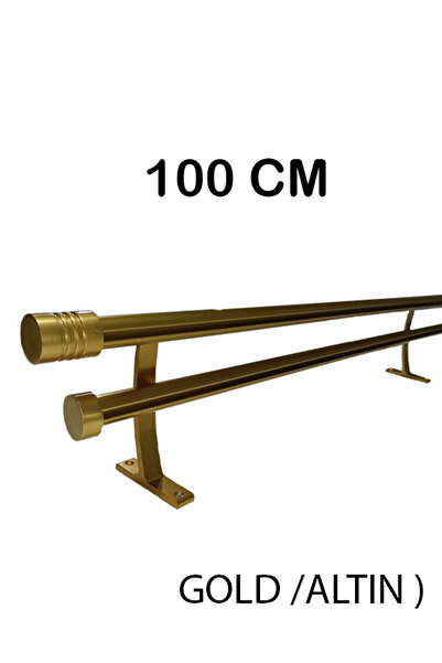 PERDE Mix 100 Cm Gold 20 Mm Kornişli Dekoratif Alüminyum Çift Raylı Rustik Pe...