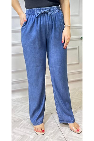 AKŞEN GİYİM Plus Size Cotton Thin Denim Jeans - Wide Leg Trousers