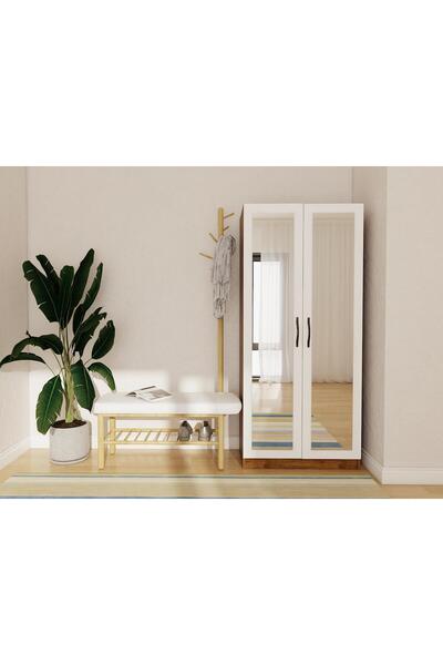 Masif Market Limila 2 Kapaklı Amalfi Beyaz Renk Aynalı Portmanto