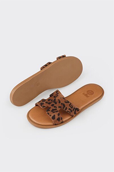 Elle Shoes Taba Deri Kadın Düz Terlik