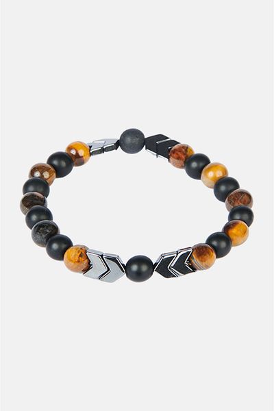 Avva Men's Brown Hematite Tiger Eye Onix Stone Bracelet A32y9623