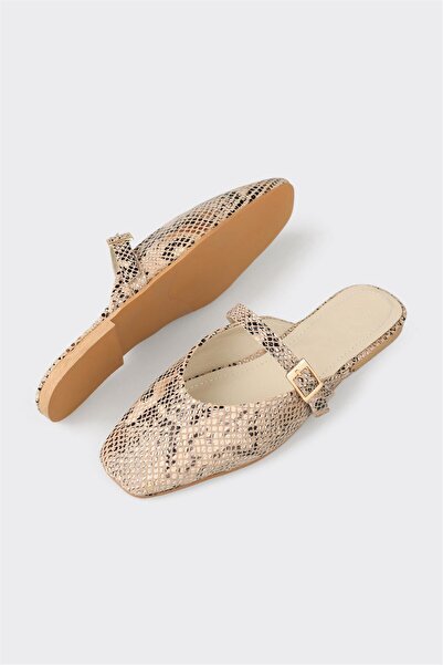 Elle Shoes Bej Deri Kadın Terlik