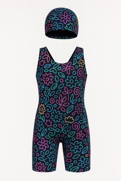 pistyle Girl's Swimming Swimsuit Black +40 Factor Sun Protection Bonnet