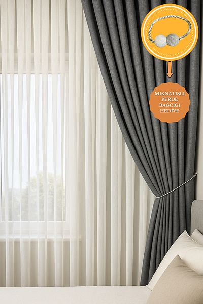 ladinev Bamboo Heavy Weight Non-Wrinkle Ironing-Free Tulle Curtain 1E 3-Layer Pleated Tulle