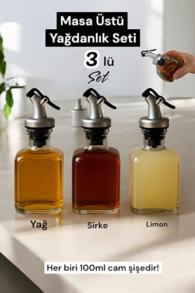 Dem Home 3 lü Cam Yağdanlık 125 ml Sirke ,Limon, Yağ Şişesi - Yağdanlık, Sirk...