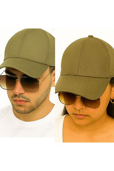 ZERAMİNE Khaki Flat Hat Unisex Model 100% Cotton Velcro Adjustable Women-Men