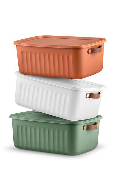 hemlife 3-Piece Storage Box 10 Lt Volume Plastic Organizer Storage Box (Tile, Green, White)