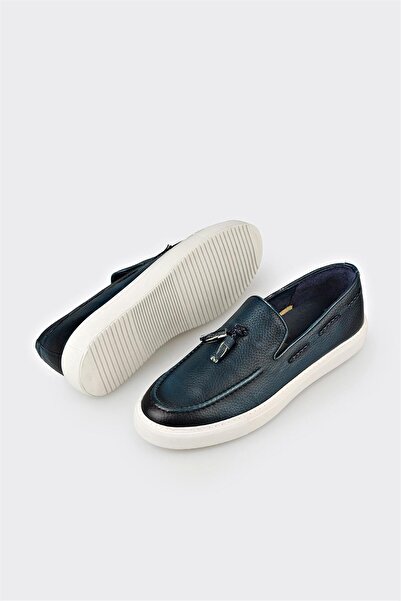 Elle Shoes Lacivert Deri Erkek Loafer