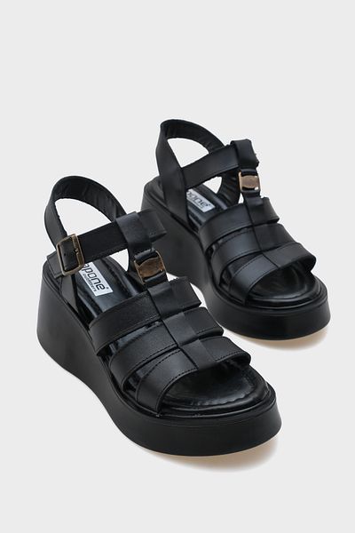 Capone Outfitters Sandale de damă Sofia cu toc pană din piele naturală cu bandă confort