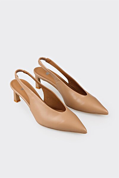 Elle Shoes Naturel Deri Kadın Topuklu Ayakkabı