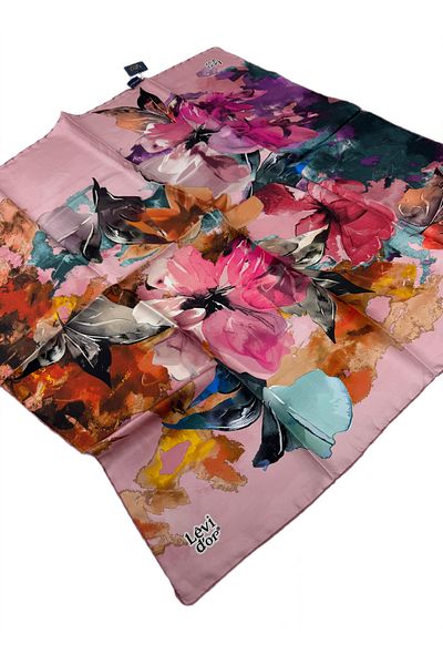 Levidor Μεταξωτό Φουλάρι Twill 4195 Floral Pattern Πούδρα-Πολύχρωμο