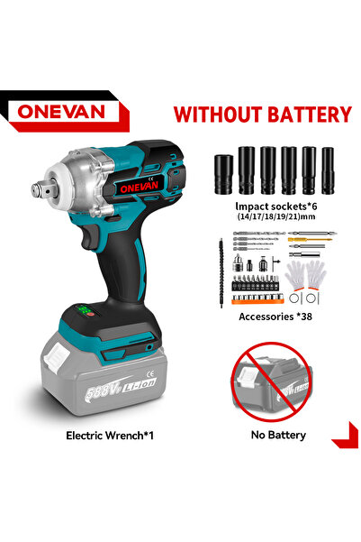 ONEVAN بدون بطارية - مفتاح ربط كهربائي بدون فرشاة 520 نيوتن متر مفتاح ربط كهربائي لاسلكي مقاس 1/2 بوصة S