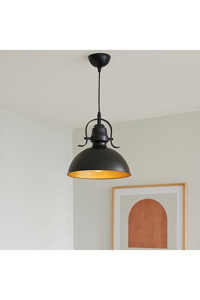 Correx Black Metal Plated Single Pendant Lamp - 30 cm