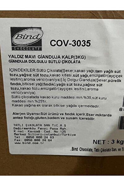 Bind Chocolate YALDIZ MAVİ GIANDUJA KALP 1 KG
