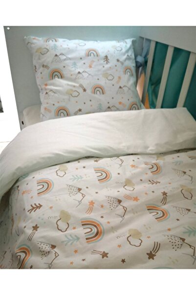 Bebek Özel 100% Cotton Baby/Child 80X130 Pillow Sheet Quilt Brown Rainbow Cream