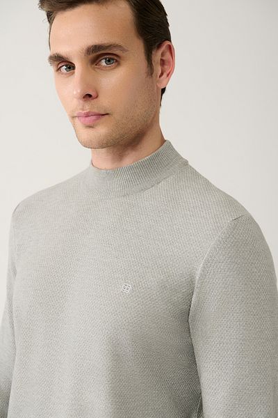 Avva Grauer Strickpullover mit halbem Rollkragen und strukturiertem Kragen für Herren A32y5166