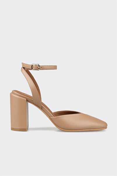 Elle Shoes Naturel Deri Kadın Topuklu Ayakkabı