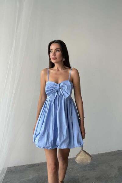 Zehra Style ZTA Rochie albastră cu fundă în față