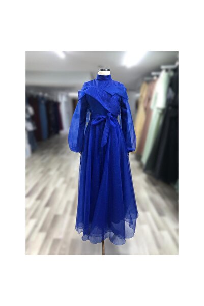 Bijutek Блестяща вечерна рокля от тюл с дантелени ръкави и яка тип „дядо“