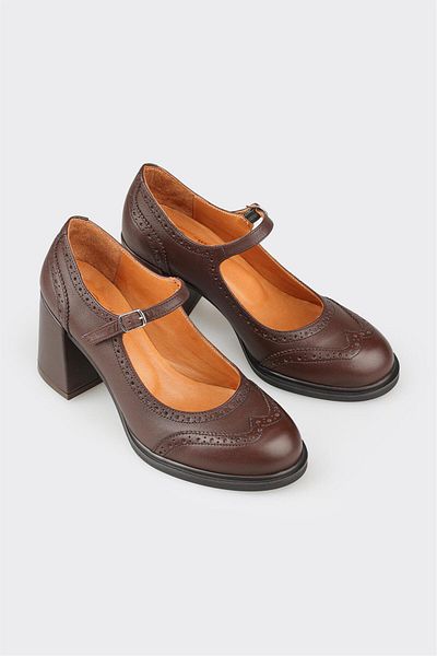 Elle Shoes Brown Leather Women's Heeled Shoes