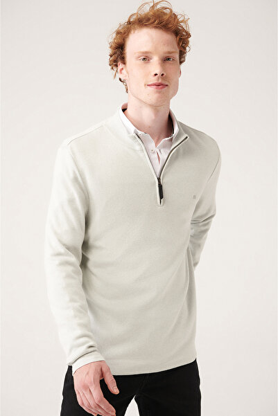 Avva Men's Light Gray Stand Collar Zippered Knitwear Sweater A31Y5012