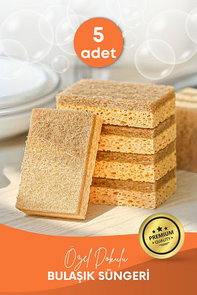 GRİMOR Life 5 Pieces of Fiber Flat Dish Sponge – Special Textured, Durable Cleaning Sponge Set