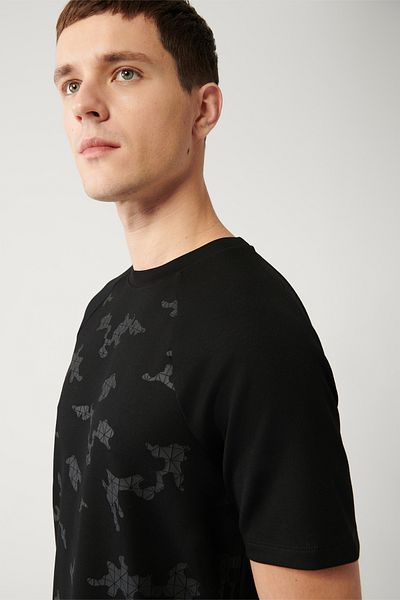 Avva Men's Black Crew Neck Printed Raglan Sleeve T-Shirt A32Y1181