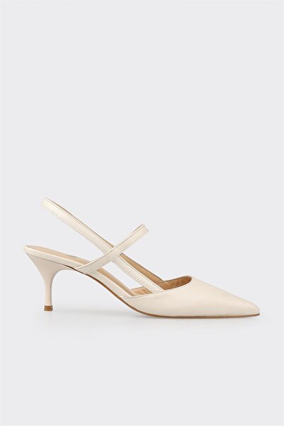 Elle Shoes Bej Deri Kadın Topuklu Ayakkabı