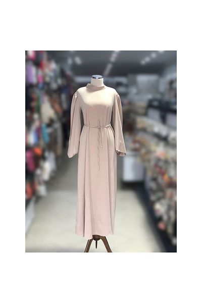Bijutek Cream Satin Sleeves Elastic Special Occasion - Graduation Evening Dress