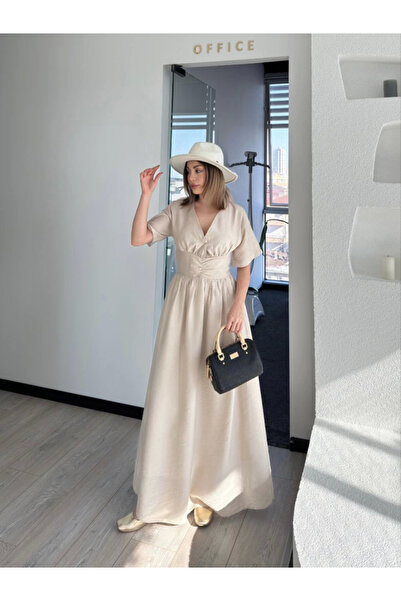 ruum fashions Κοντομάνικο μακρύ φόρεμα - Off White