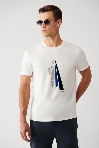 Avva Men's White Crew Neck Short Sleeve Flock Printed T-Shirt A32Y1090