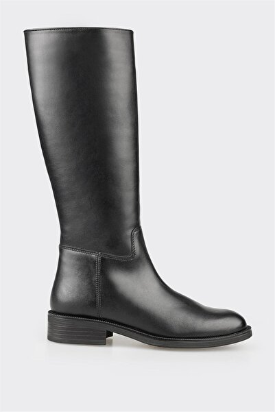 Elle Shoes Siyah Deri Kadın Düz Çizme