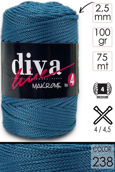 Diva İplik Diva Macrame Twine Thick (NO:4) 238 P.μπλε.