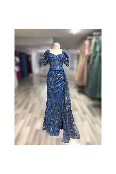Bijutek Rochie de seară lungă pentru ocazii speciale, cu drape transparente cu sclipici
