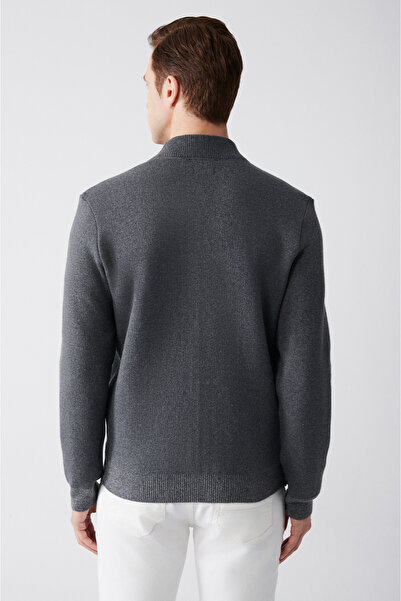 Avva Men's Anthracite Bomber Collar Zippered Cardigan A31Y6060