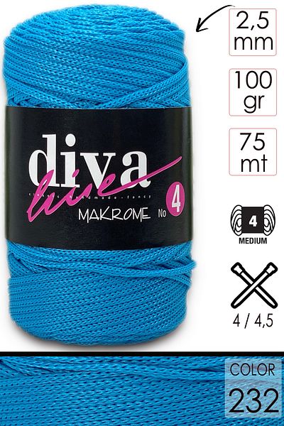 Diva İplik Diva Macrame Twine Thick (NO:4) 232 Ανοιχτό Τυρκουάζ.